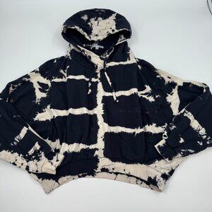 Young Fabulous & Broke Womens Tie Dye Stripe‎ Cropped Hoodie Black White SM
